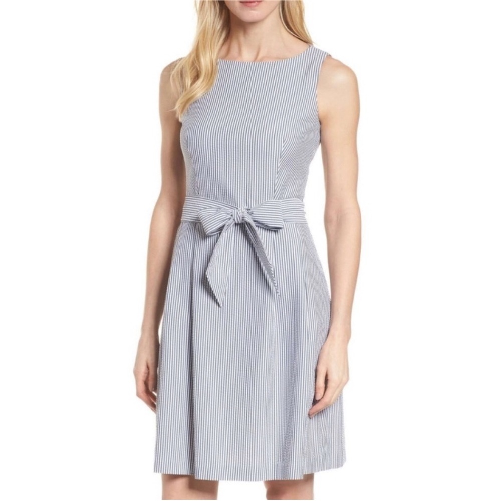 Anne Klein Blue and White Striped Midi Dress